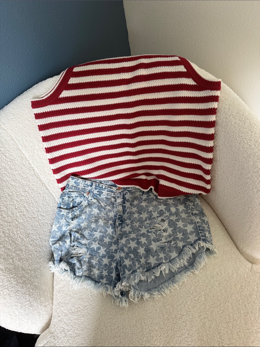 Mossimo Supply Co. Light Blue Star-Print Distressed Denim Shorts
